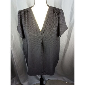 Women's Hilary Radley Black White Polka Dot V-Neck Blouse L